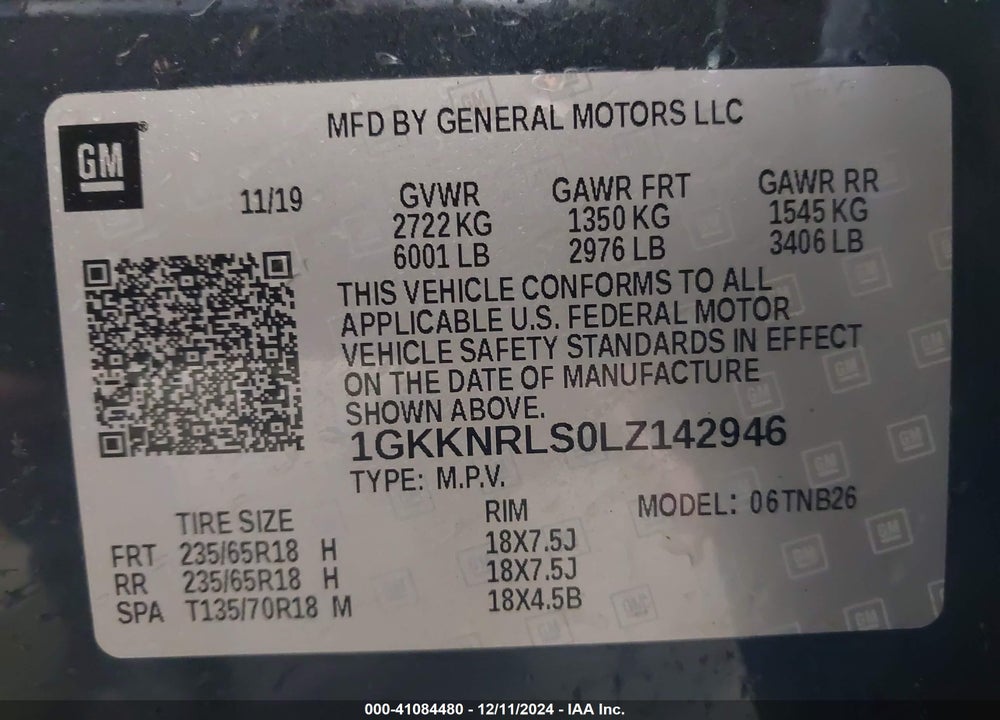 2020 GMC ACADIA FWD SLE VIN: 1GKKNRLS0LZ142946