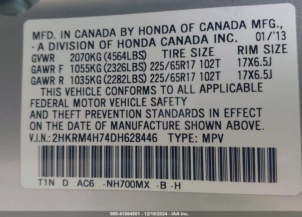 2013 HONDA CR-V EX-L VIN: 2HKRM4H74DH628446