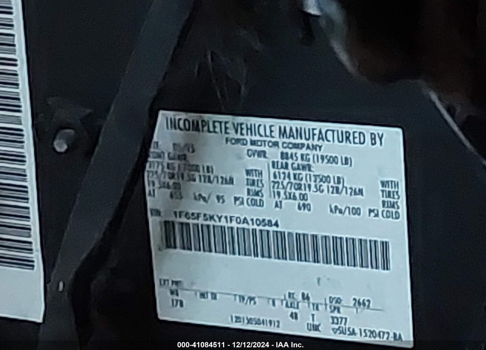 2015 FORD F-59 COMMERCIAL STRIPPED VIN: 1F65F5KY1F0A10584