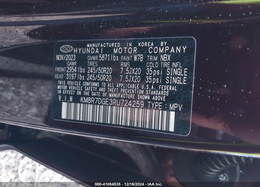 2024 HYUNDAI PALISADE CALLIGRAPHY VIN: KM8R7DGE3RU724259