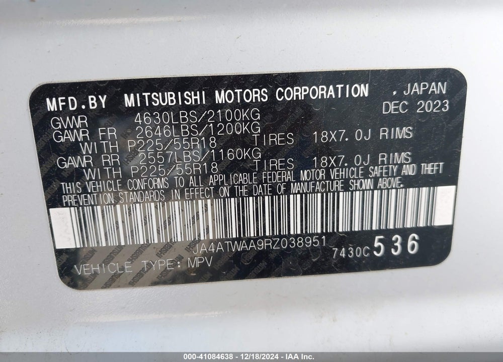 2024 MITSUBISHI ECLIPSE CROSS SE/SEL VIN: JA4ATWAA9RZ038951