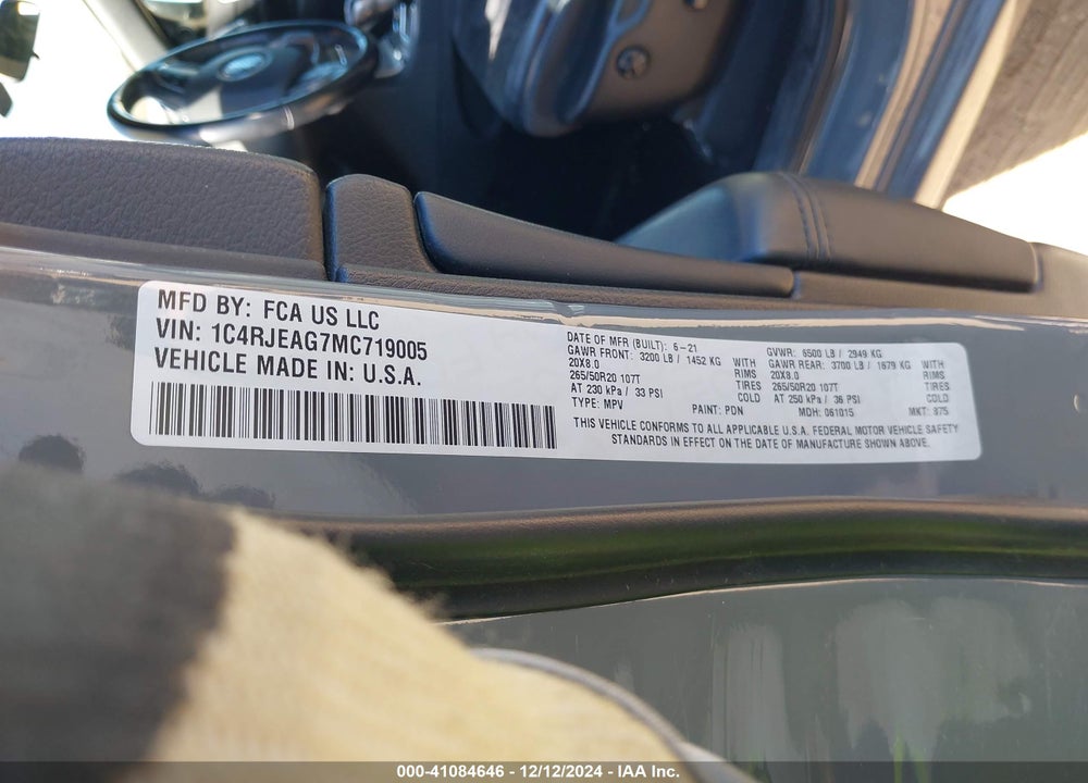 2021 JEEP GRAND CHEROKEE VIN: 1C4RJEAG7MC719005