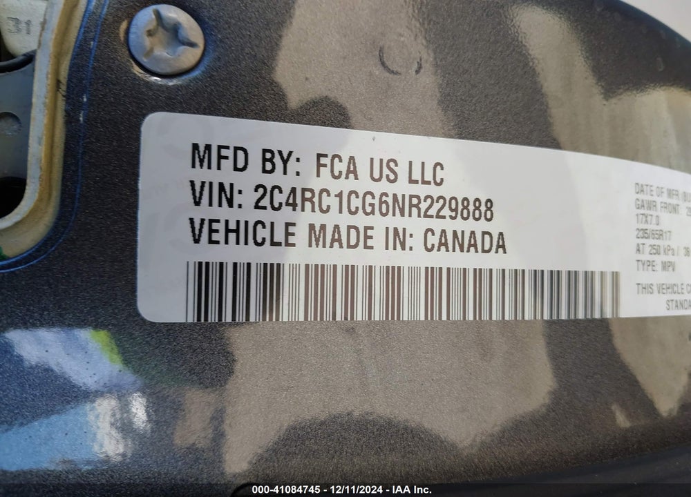 2022 CHRYSLER VOYAGER VIN: 2C4RC1CG6NR229888