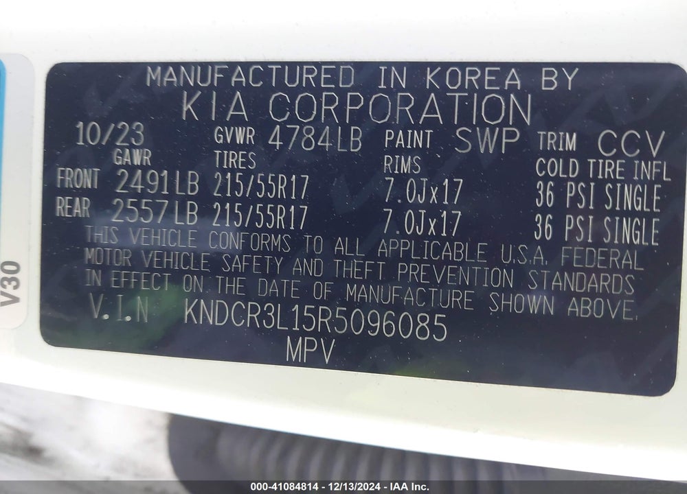 2024 KIA NIRO EV WIND VIN: KNDCR3L15R5096085
