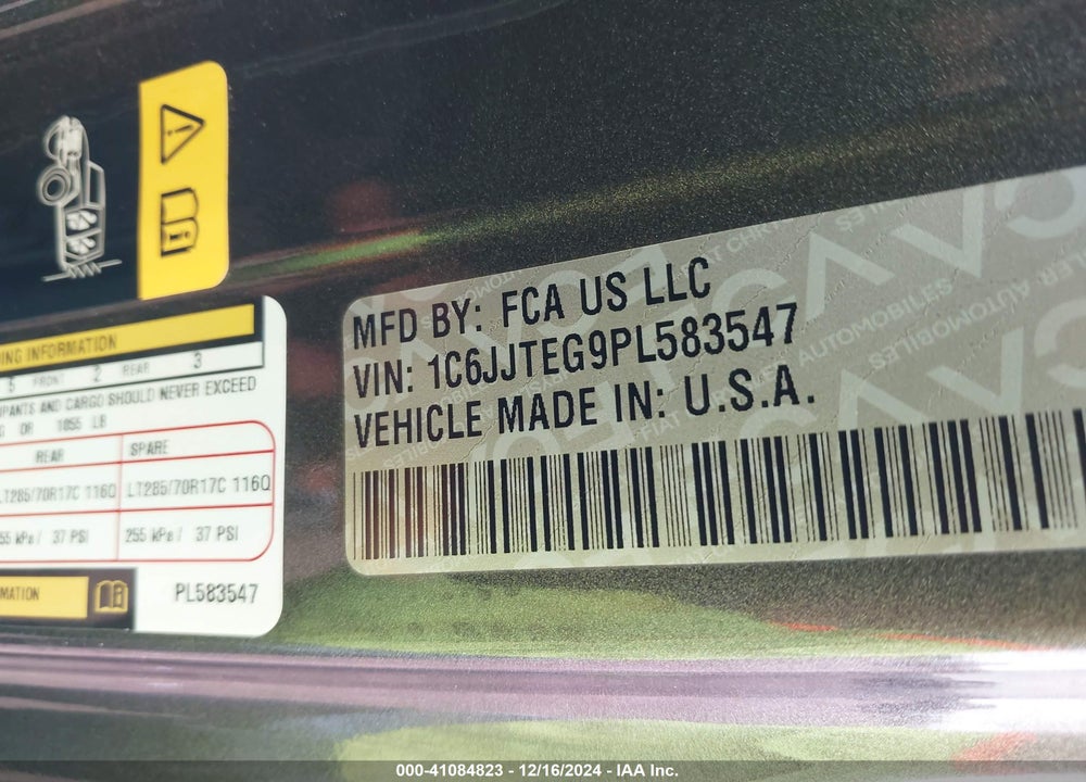 2023 JEEP GLADIATOR VIN: 1C6JJTEG9PL583547