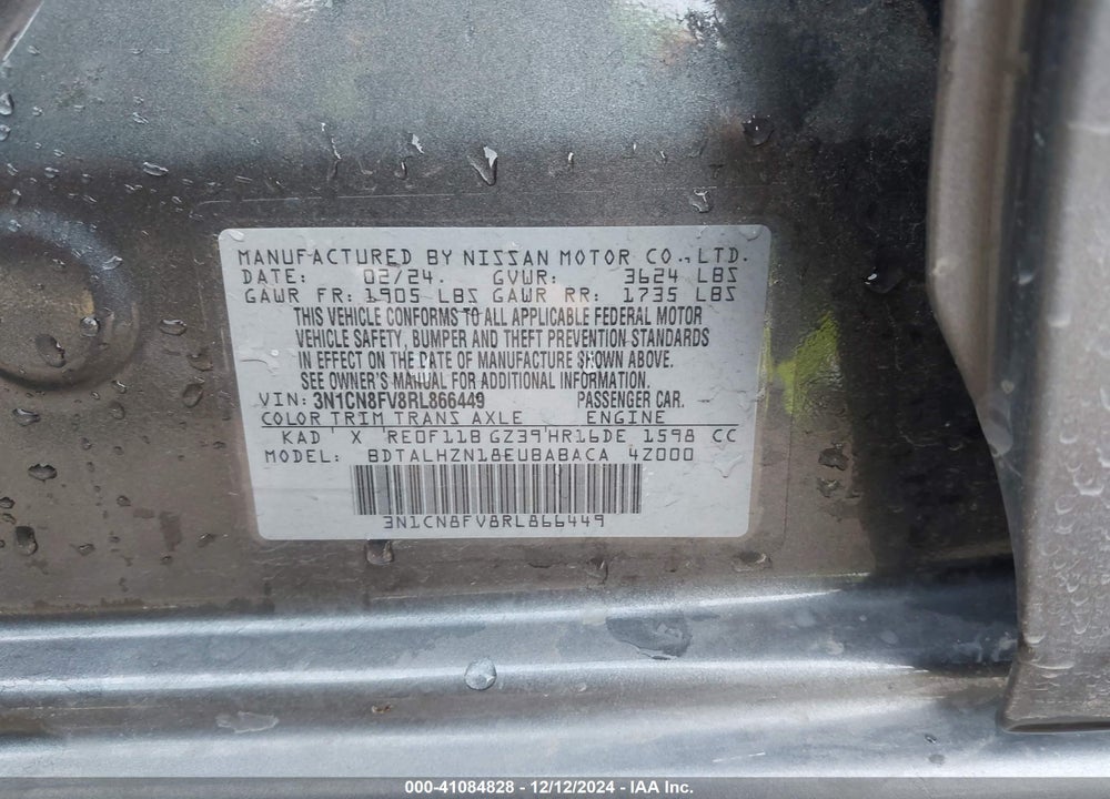 2024 NISSAN VERSA 1.6 SR VIN: 3N1CN8FV8RL866449