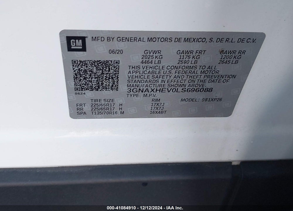 2020 CHEVROLET EQUINOX FWD LS VIN: 3GNAXHEV0LS696088