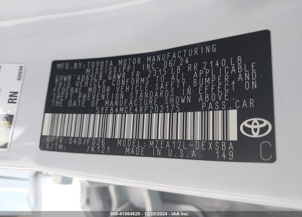 2024 TOYOTA COROLLA NIGHTSHADE EDITION VIN: 5YFB4MCE4RP202175