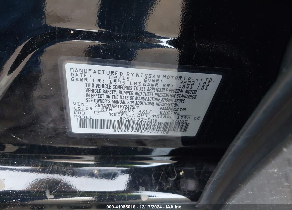 2015 NISSAN SENTRA FE+ S/S/SL/SR/SV VIN: 3N1AB7AP1FY247502
