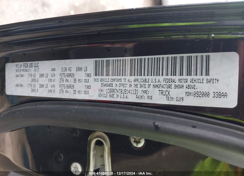 2018 RAM 1500 LAIE  4X4 5'7 BOX VIN: 1C6RR7NT8JS141131