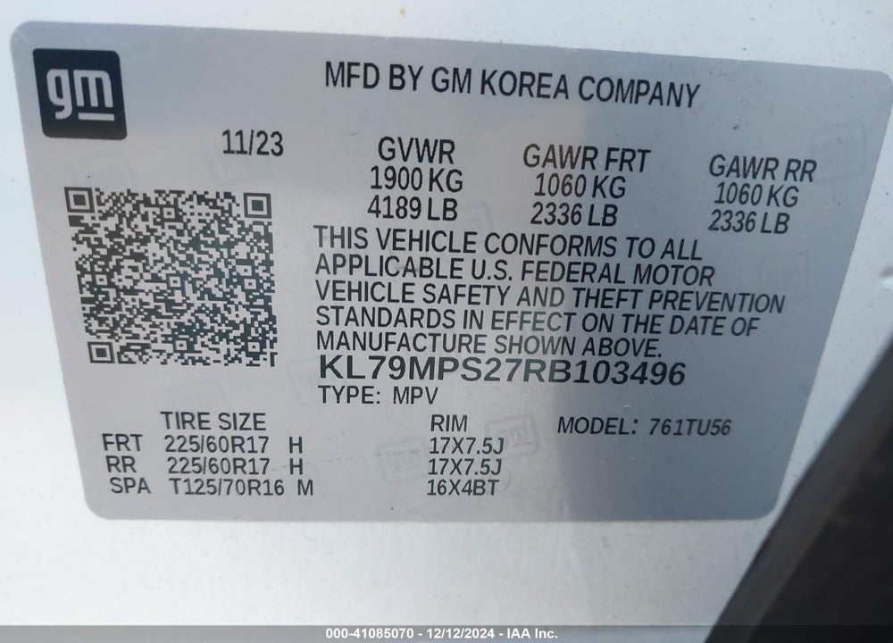 2024 CHEVROLET TRAILBLAZER FWD LT VIN: KL79MPS27RB103496