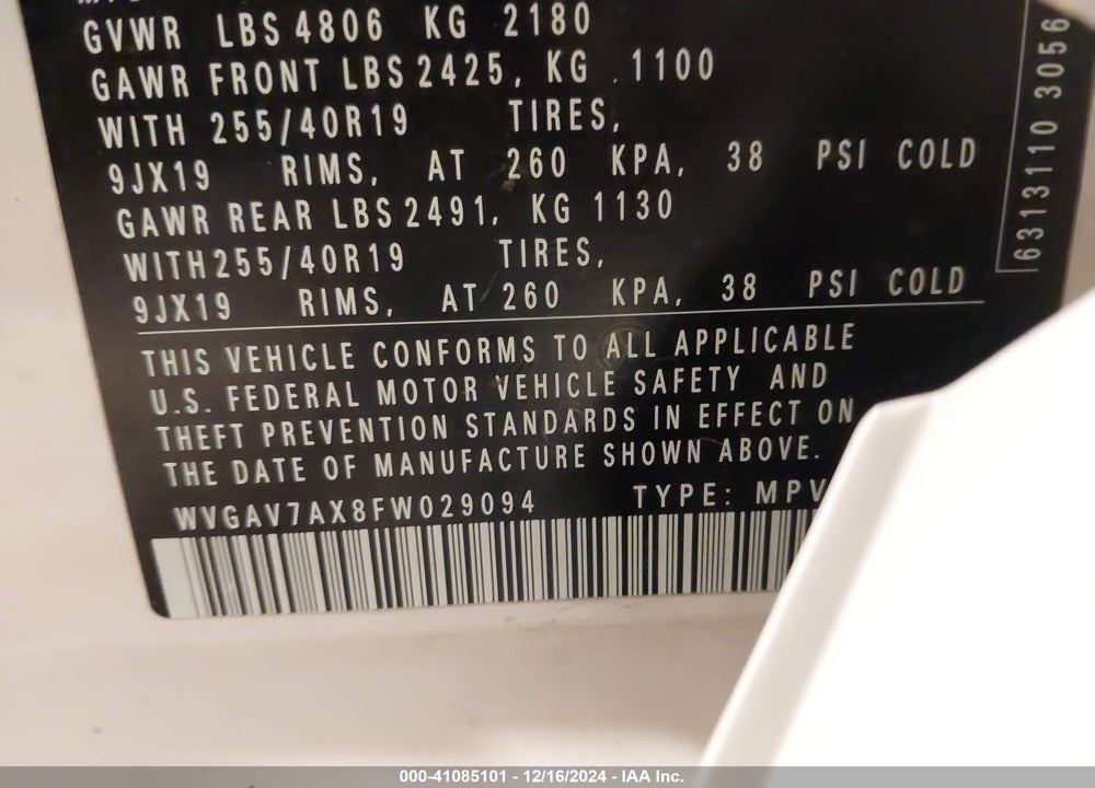 2015 VOLKSWAGEN TIGUAN R-LINE VIN: WVGAV7AX8FW029094