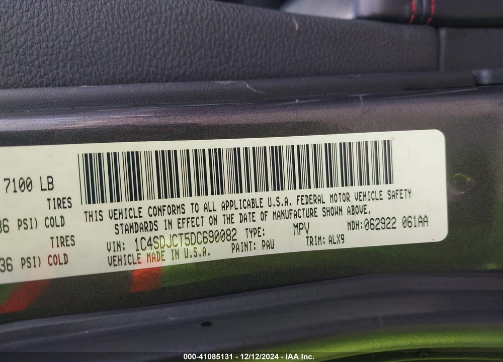 2013 DODGE DURANGO R/T VIN: 1C4SDJCT5DC690082