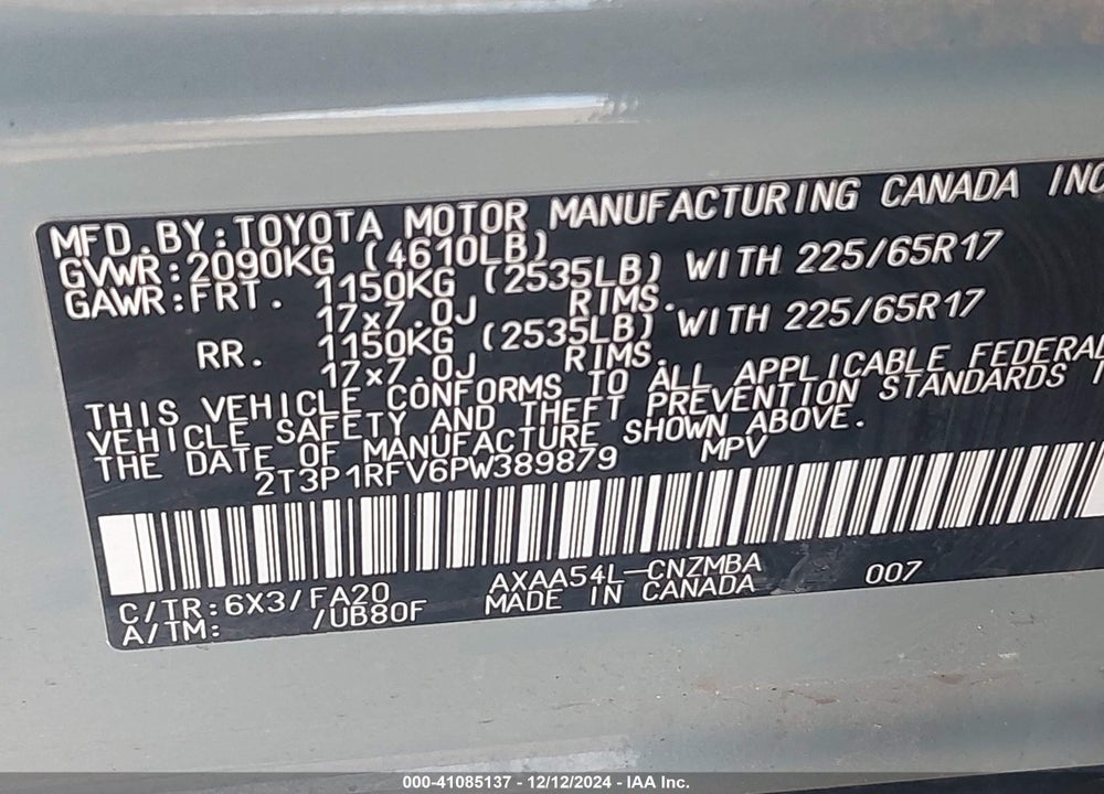 2023 TOYOTA RAV4 XLE VIN: 2T3P1RFV6PW389879
