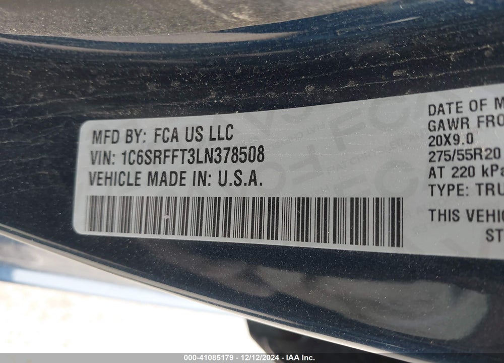 2020 RAM 1500 VIN: 1C6SRFFT3LN378508