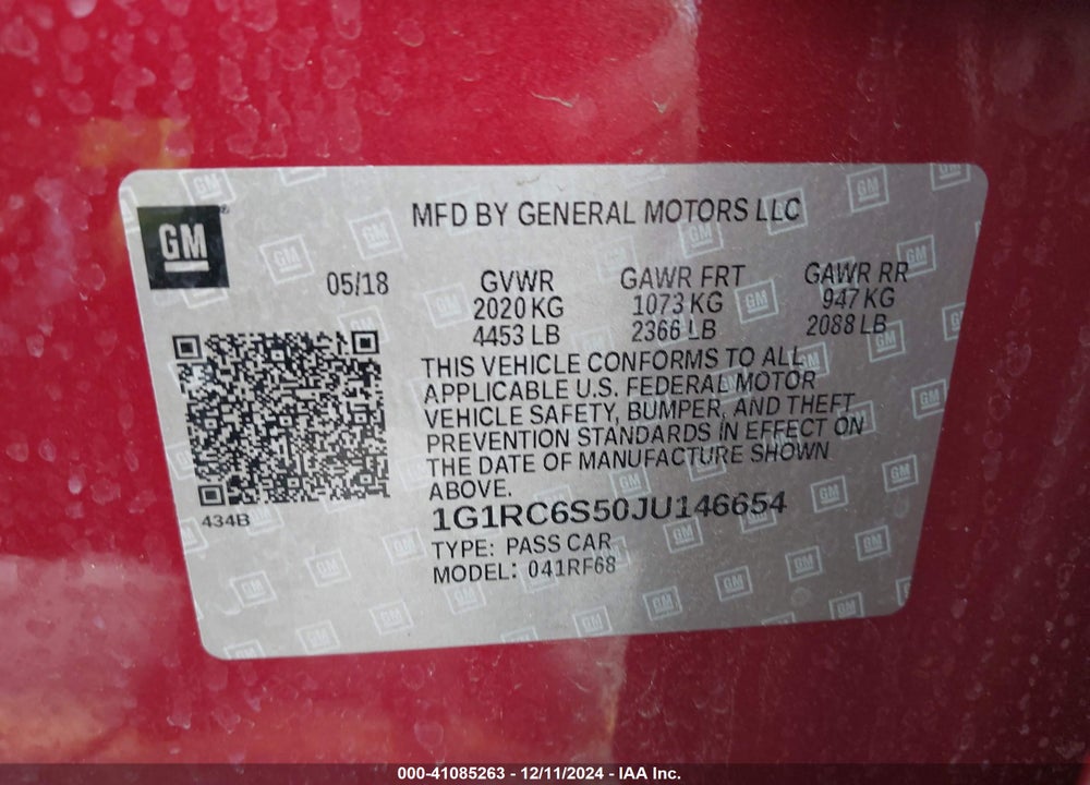 2018 CHEVROLET VOLT LT VIN: 1G1RC6S50JU146654