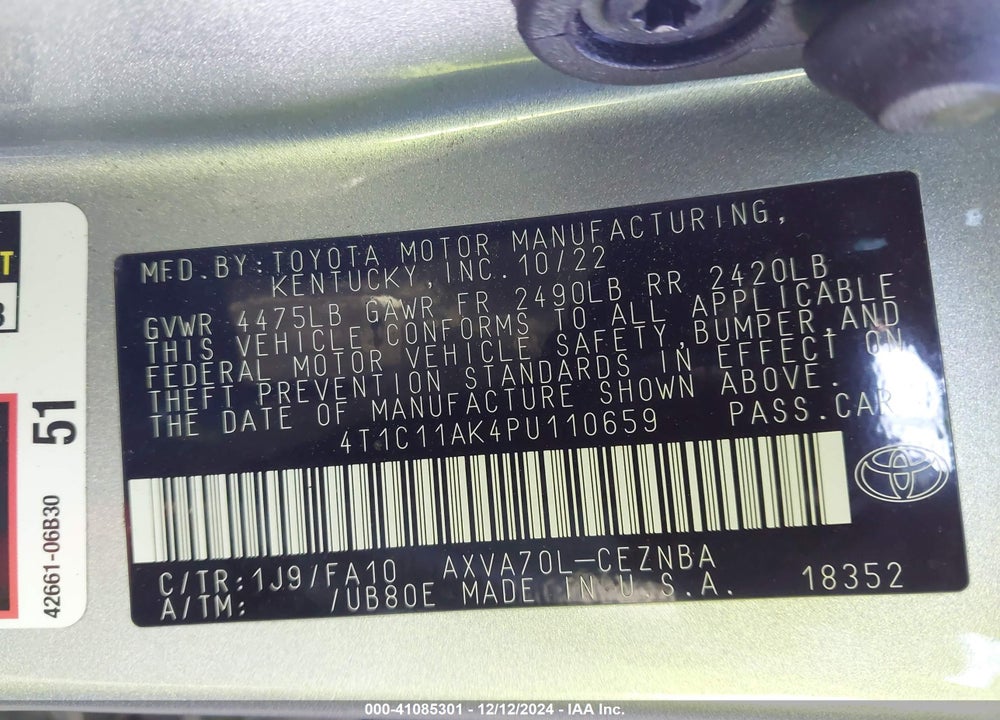 2023 TOYOTA CAMRY LE VIN: 4T1C11AK4PU110659
