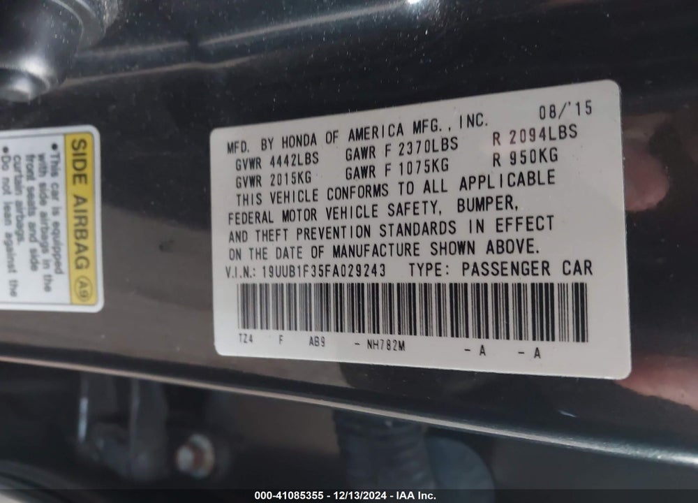 2015 ACURA TLX VIN: 19UUB1F35FA029243