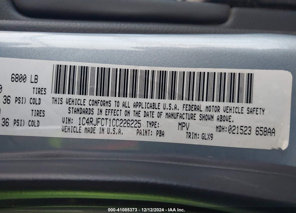 2012 JEEP GRAND CHEROKEE VIN: 1C4RJFCT1CC226225