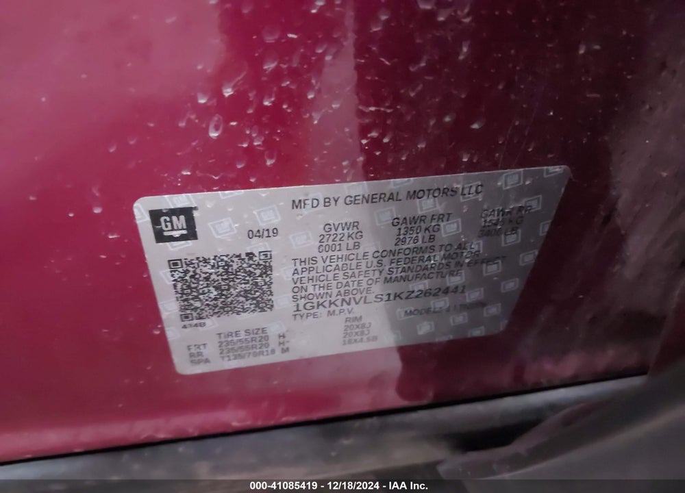2019 GMC ACADIA SLT-1 VIN: 1GKKNVLS1KZ262441