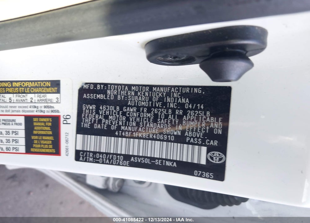 2014 TOYOTA CAMRY LE VIN: 4T4BF1FK8ER406910