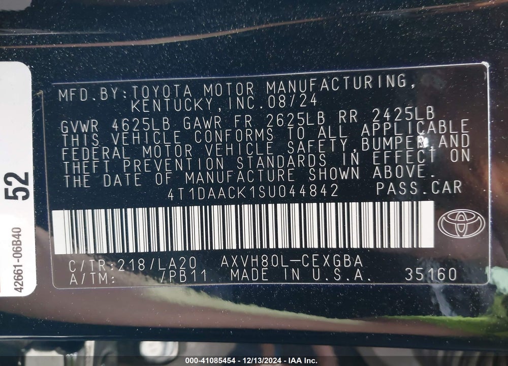 2025 TOYOTA CAMRY XLE VIN: 4T1DAACK1SU044842