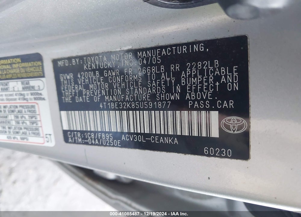 2005 TOYOTA CAMRY STD/ VIN: 4T1BE32K85U591877