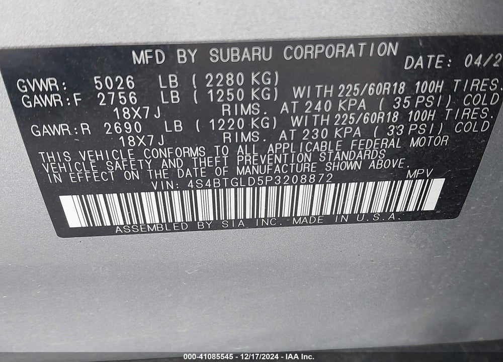 2023 SUBARU OUTBACK ONYX EDITION XT VIN: 4S4BTGLD5P3208872