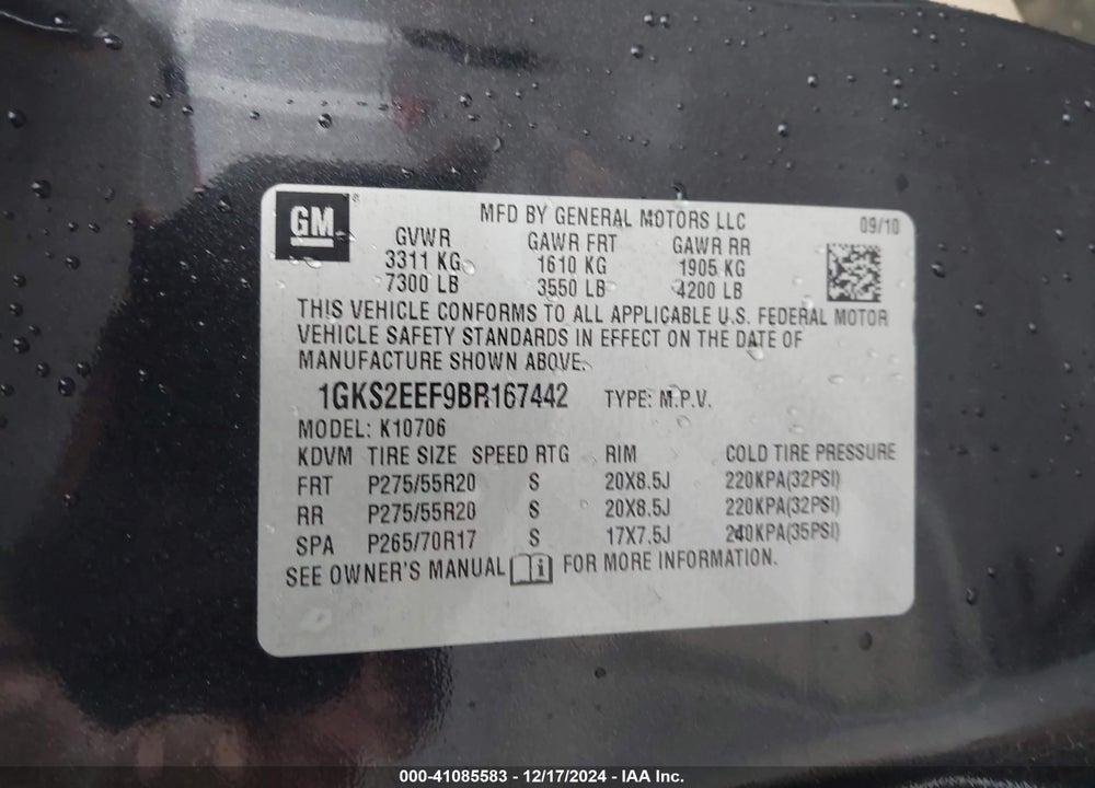 2011 GMC YUKON DENALI VIN: 1GKS2EEF9BR167442
