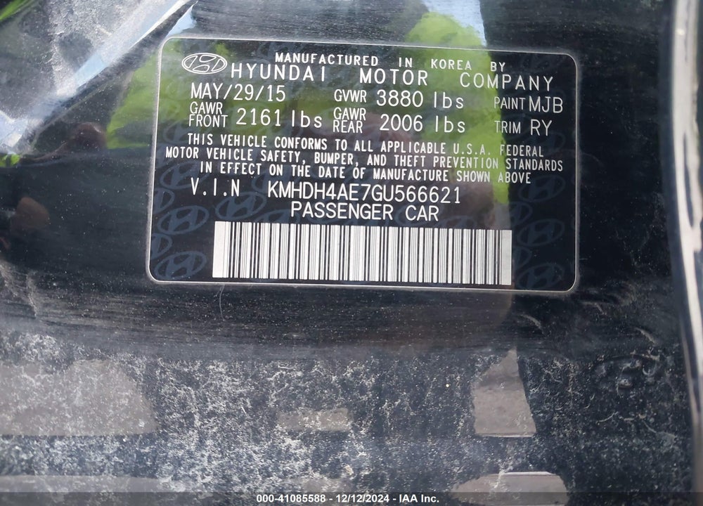2016 HYUNDAI ELANTRA VALUE EDITION VIN: KMHDH4AE7GU566621