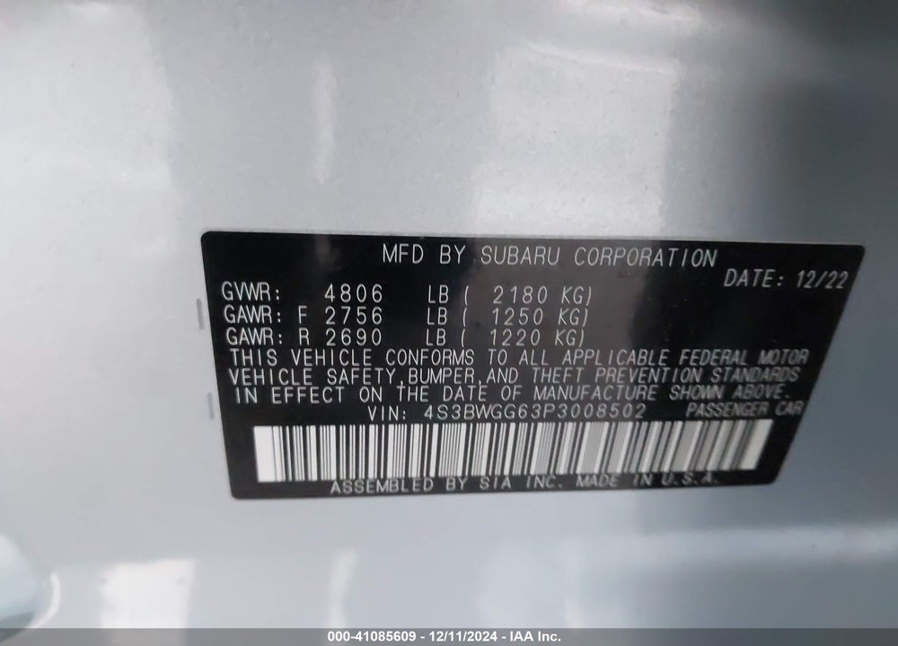2023 SUBARU LEGACY SPORT VIN: 4S3BWGG63P3008502