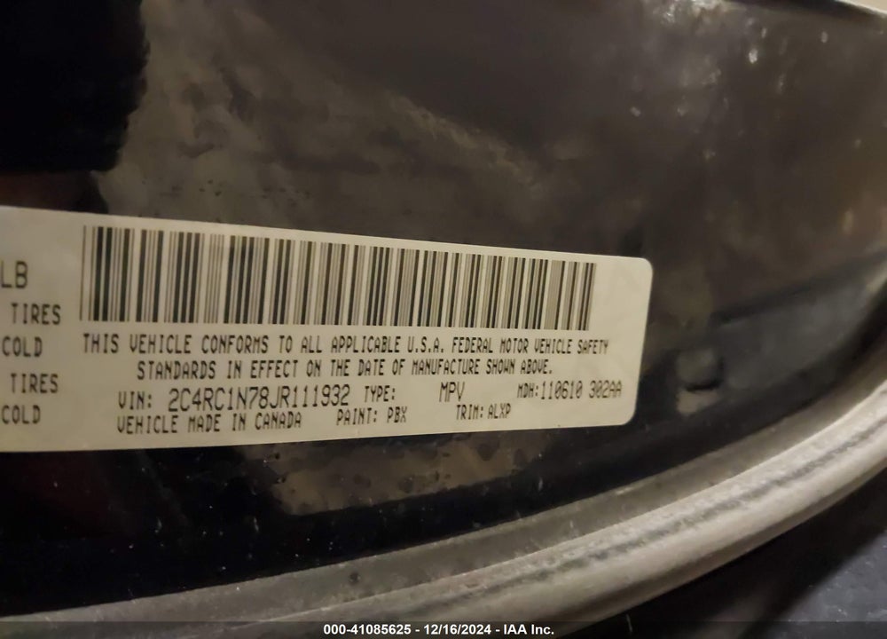 2018 CHRYSLER PACIFICA HYBRID LIMITED VIN: 2C4RC1N78JR111932