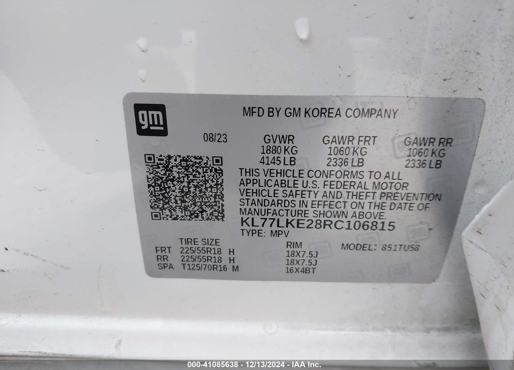 2024 CHEVROLET TRAX FWD ACTIV VIN: KL77LKE28RC106815
