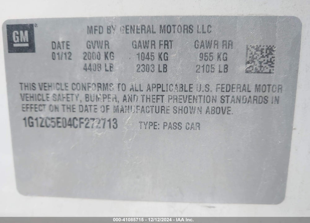 2012 CHEVROLET MALIBU VIN: 1G1ZC5E04CF272713
