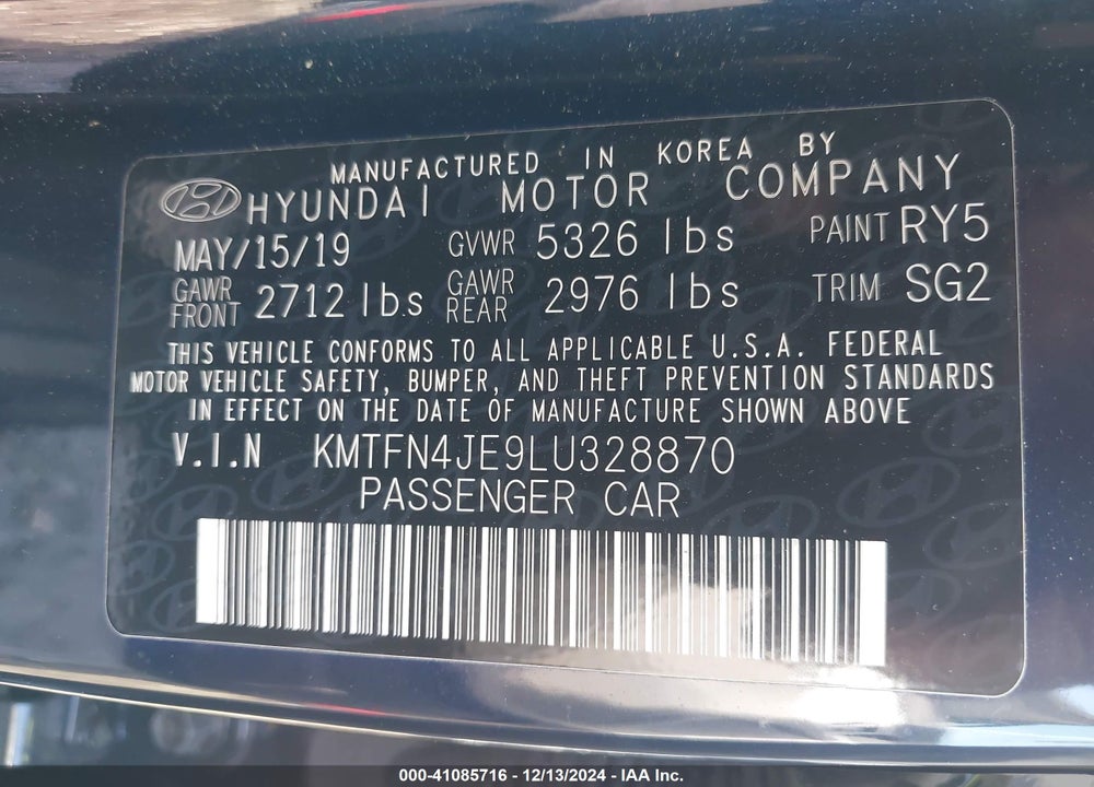 2020 GENESIS G80 3.8 RWD VIN: KMTFN4JE9LU328870
