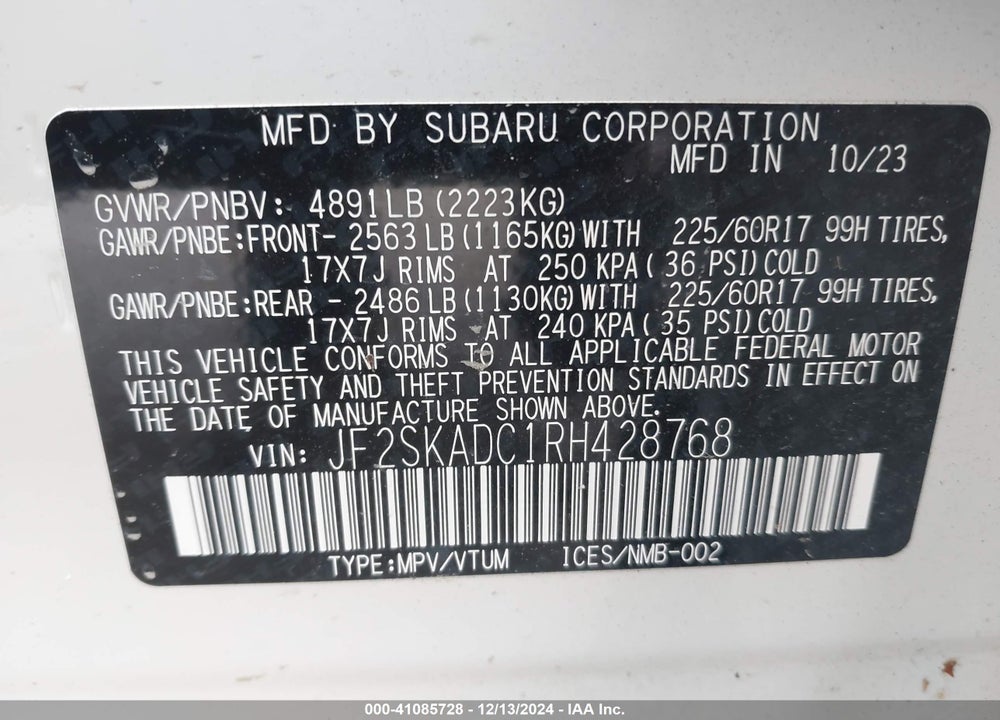 2024 SUBARU FORESTER PREMIUM VIN: JF2SKADC1RH428768
