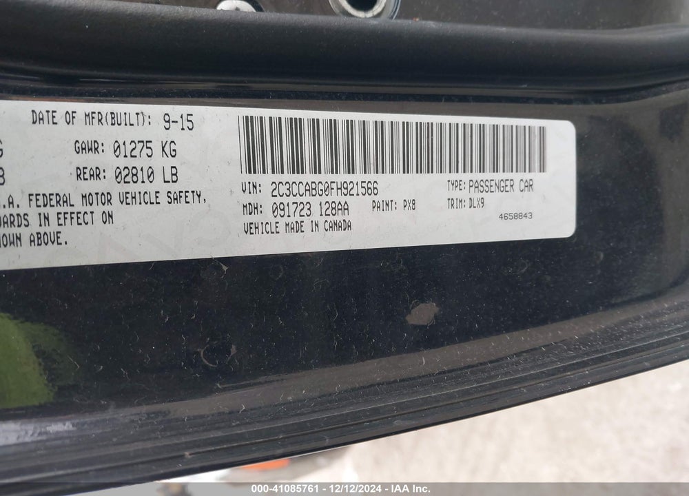 2015 CHRYSLER 300 VIN: 2C3CCABG0FH921566