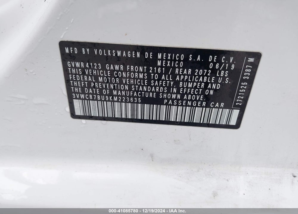 2019 VOLKSWAGEN JETTA 1.4T R-LINE/1.4T S/1.4T SE VIN: 3VWCB7BU9KM223635