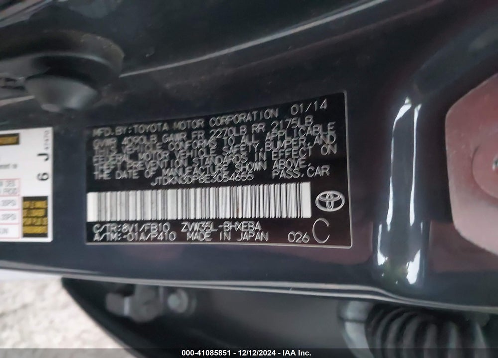 2014 TOYOTA PRIUS PLUG-IN VIN: JTDKN3DP8E3054655