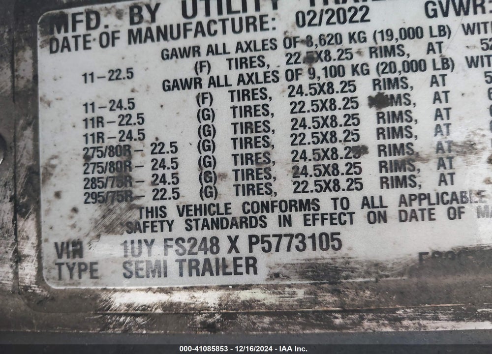 2023 UTILITY TRAILER MFG TRAILER VIN: 1UYFS248XP5773105