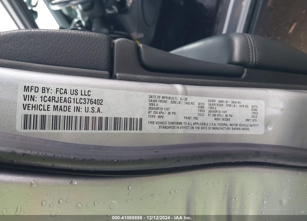2020 JEEP GRAND CHEROKEE LAREDO E 4X2 VIN: 1C4RJEAG1LC376402