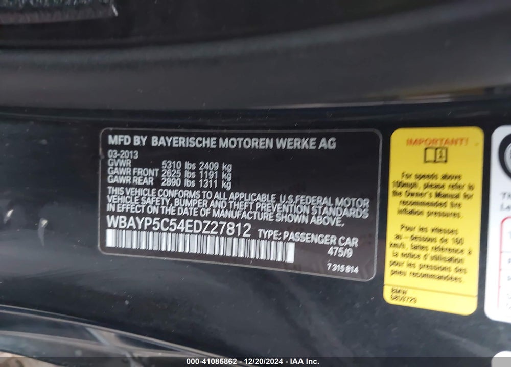 2014 BMW 640I XDRIVE VIN: WBAYP5C54EDZ27812