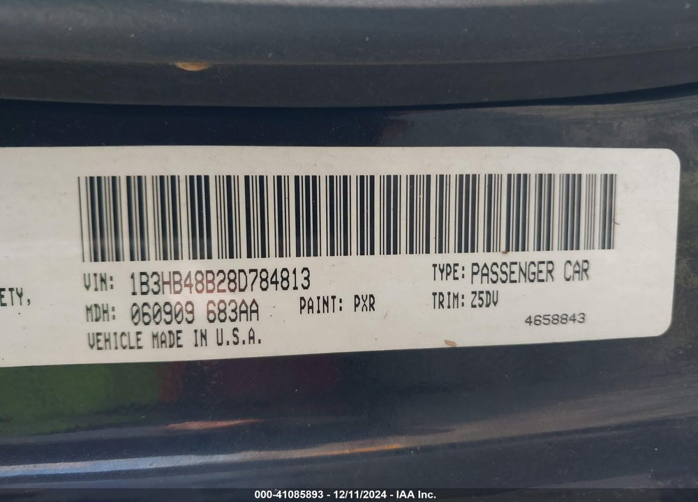 2008 DODGE CALIBER SXT VIN: 1B3HB48B28D784813
