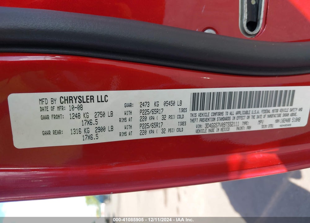 2009 DODGE JOURNEY SXT VIN: 3D4GG57V09T552111