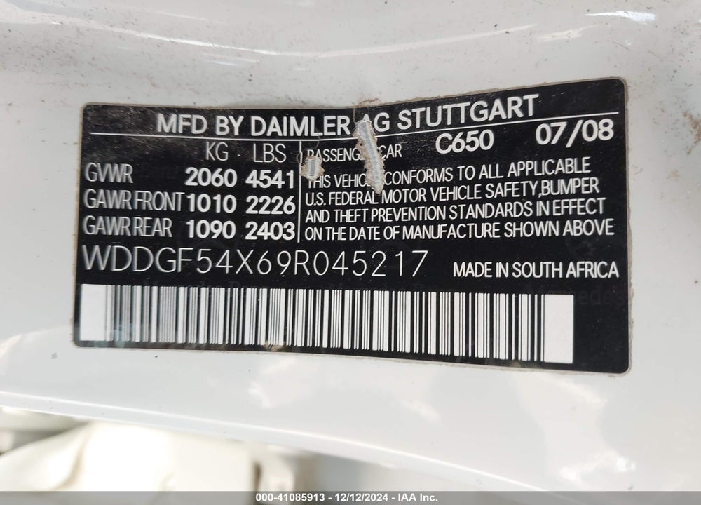 2009 MERCEDES-BENZ C 300 LUXURY/SPORT VIN: WDDGF54X69R045217