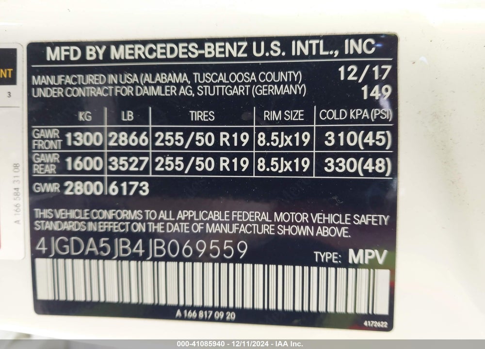 2018 MERCEDES-BENZ GLE 350 VIN: 4JGDA5JB4JB069559