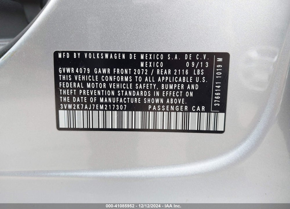 2014 VOLKSWAGEN JETTA 2.0L S VIN: 3VW2K7AJ7EM217307