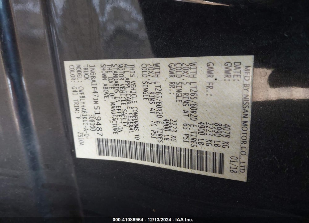 2018 NISSAN TITAN XD PLATINUM RESERVE DIESEL VIN: 1N6BA1F47JN519487