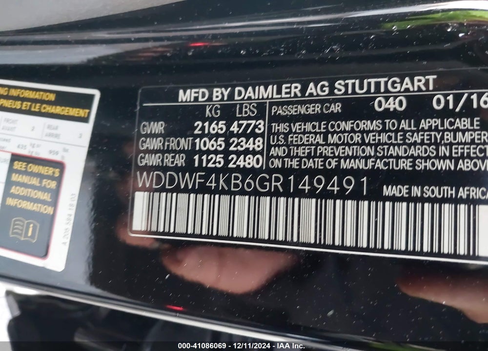 2016 MERCEDES-BENZ C 300 4MATIC/LUXURY 4MATIC/SPORT 4MATIC VIN: WDDWF4KB6GR149491