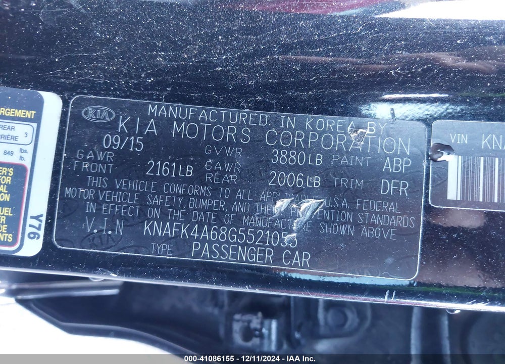 2016 KIA FORTE LX VIN: KNAFK4A68G5521055
